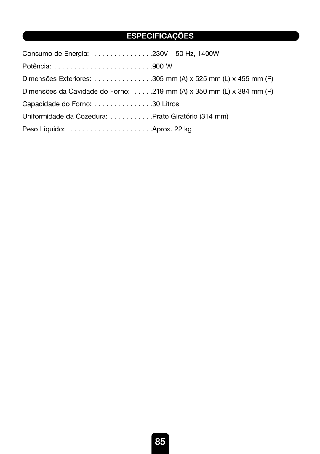 Kenwood MW761E manual Especificações 