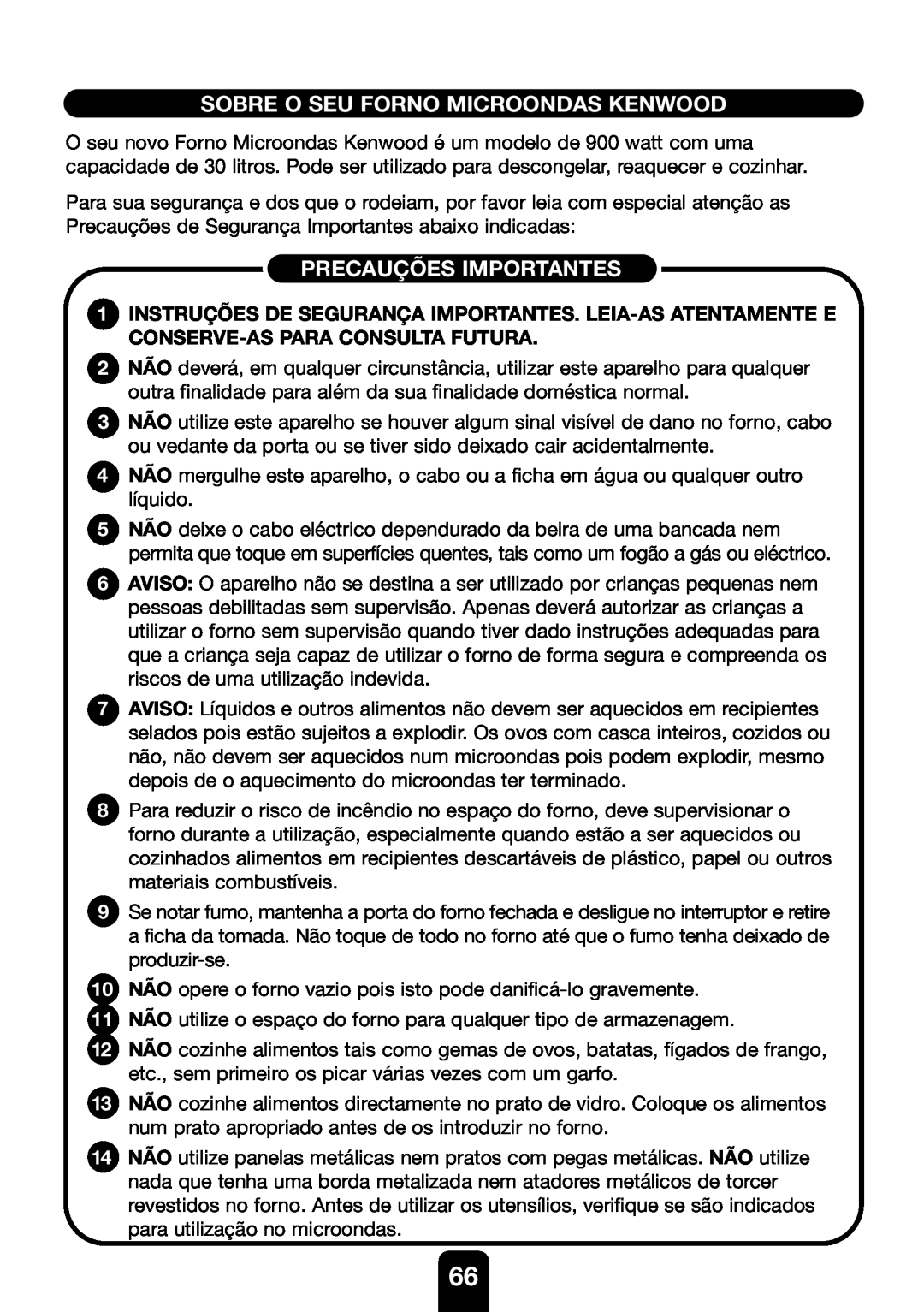 Kenwood MW761E manual Sobre O Seu Forno Microondas Kenwood, Precauções Importantes 