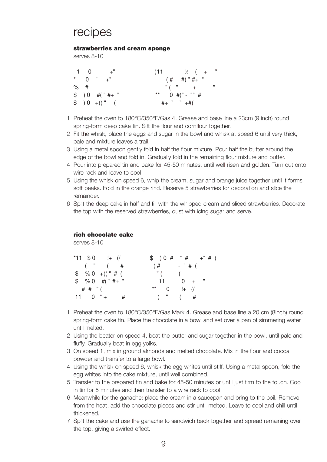 Kenwood MX310 series, MX320 series manual Strawberries and cream sponge, Rich chocolate cake 