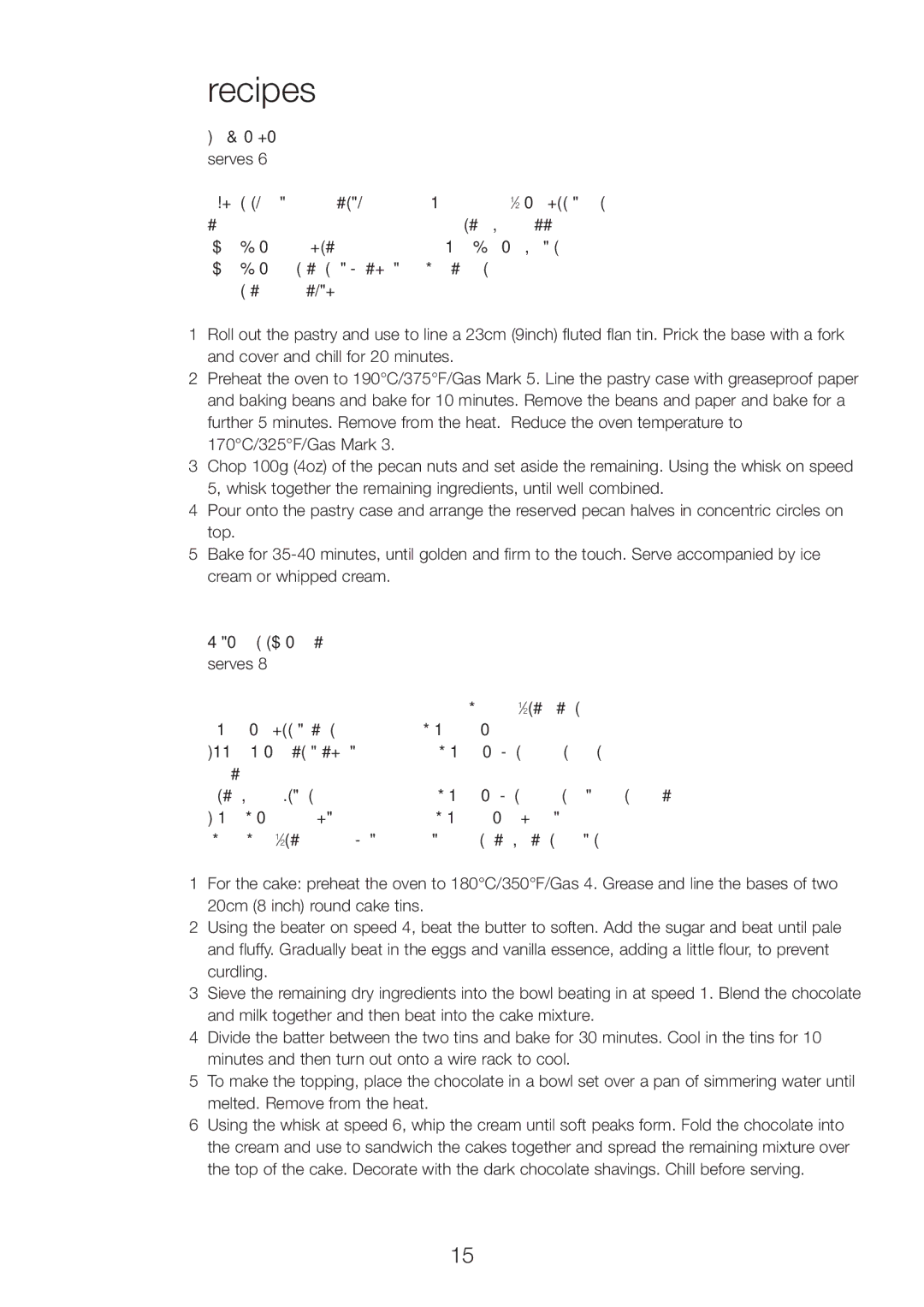 Kenwood MX310 series, MX320 series manual Pecan tart, White chocolate cake serves 