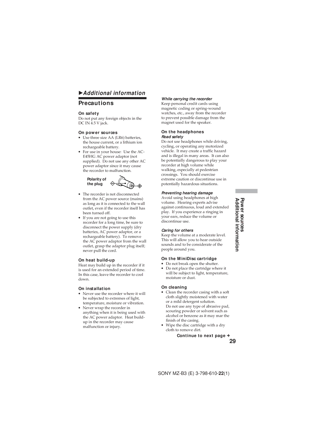 Kenwood MZ-B3 manual Precautions 