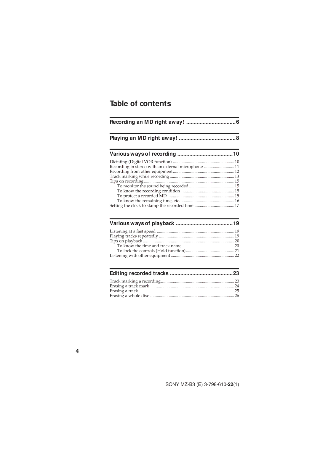 Kenwood MZ-B3 manual Table of contents 