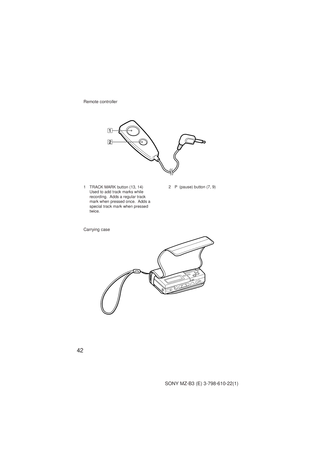 Kenwood MZ-B3 manual Remote controller, Carrying case 