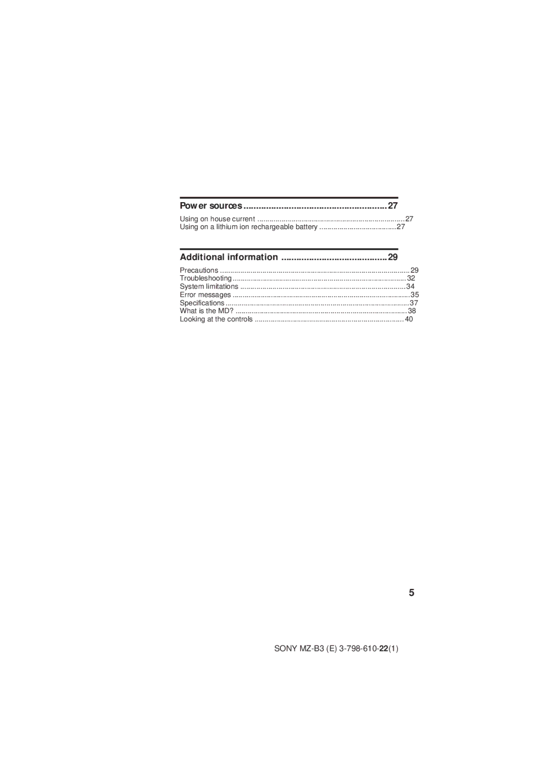 Kenwood MZ-B3 manual Power sources, Additional information 