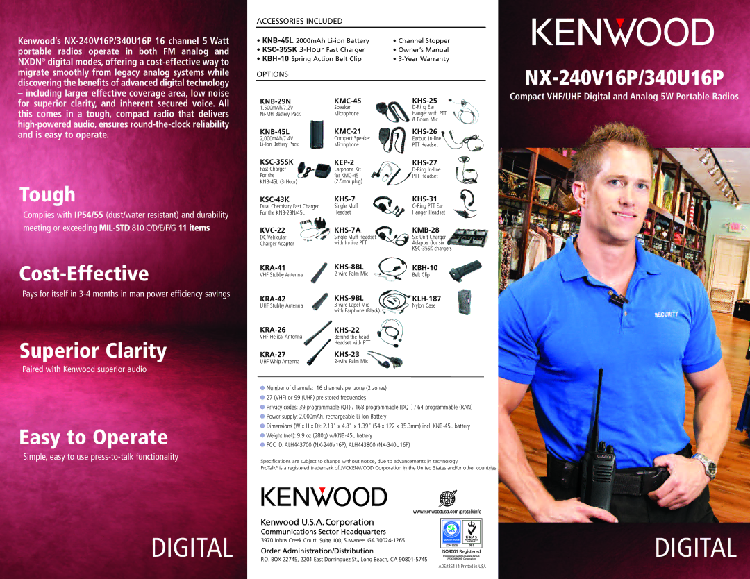 Kenwood owner manual Tough, NX-240V16P/340U16P, Cost-Effective, Superior Clarity, Easy to Operate 