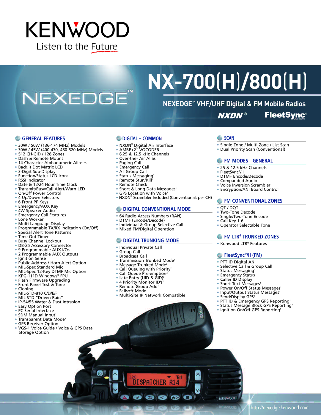 Kenwood NX-700H, NX-800HK manual General Features, Digital Common, Digital Conventional Mode, Digital Trunking Mode, Scan 