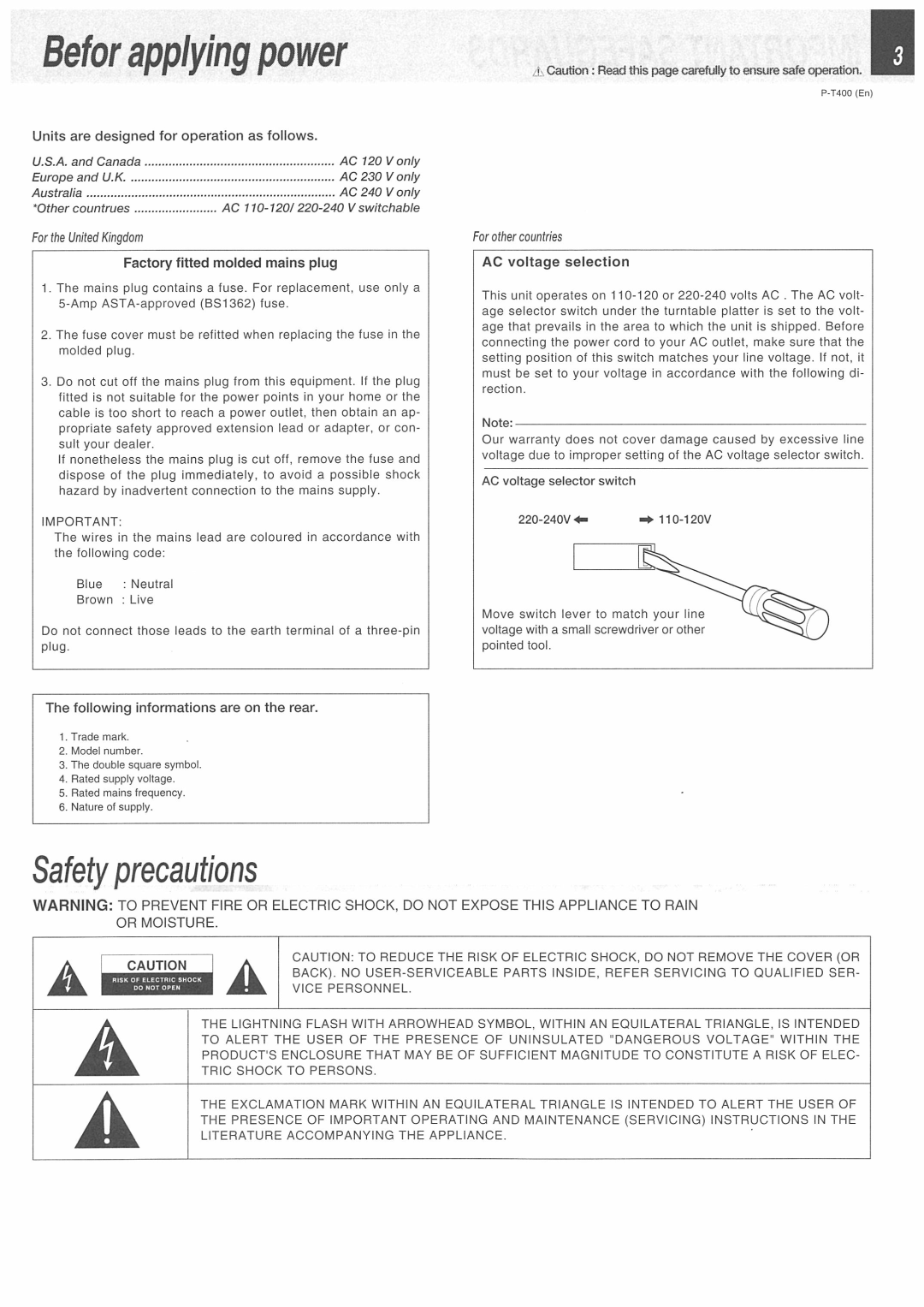 Kenwood P-T400 manual 