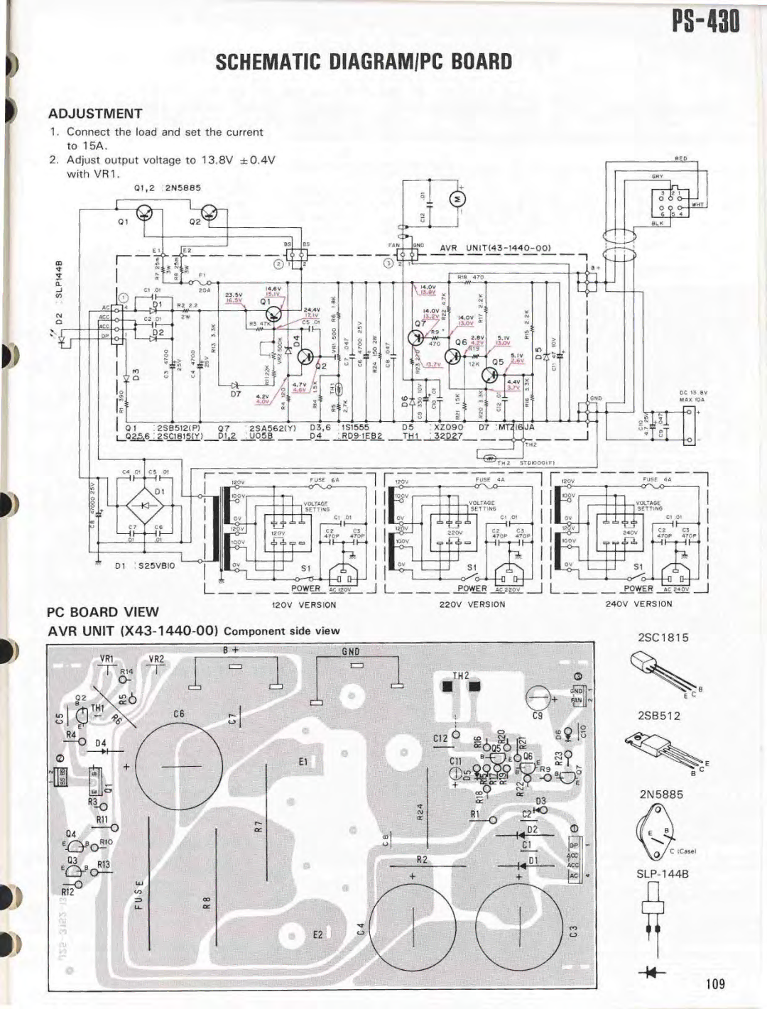 Kenwood YK-88CN, PS-50, SP-430, PS-430, MB-430, AT-440, VS-1, YK-88S Schematic Diagramipc Boar D, 220V Version 240V Version 