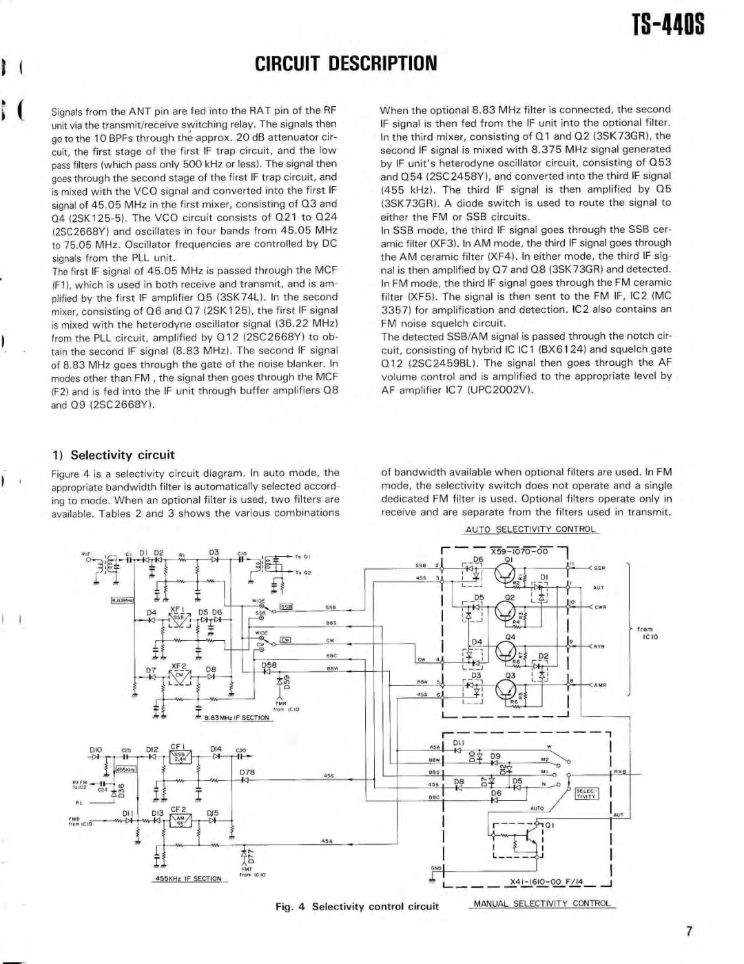 Kenwood PS-50, SP-430, PS-430, MB-430, AT-440, VS-1, YK-88C, YK-88SN Circuit Description, Fig Selectivity control circuit 