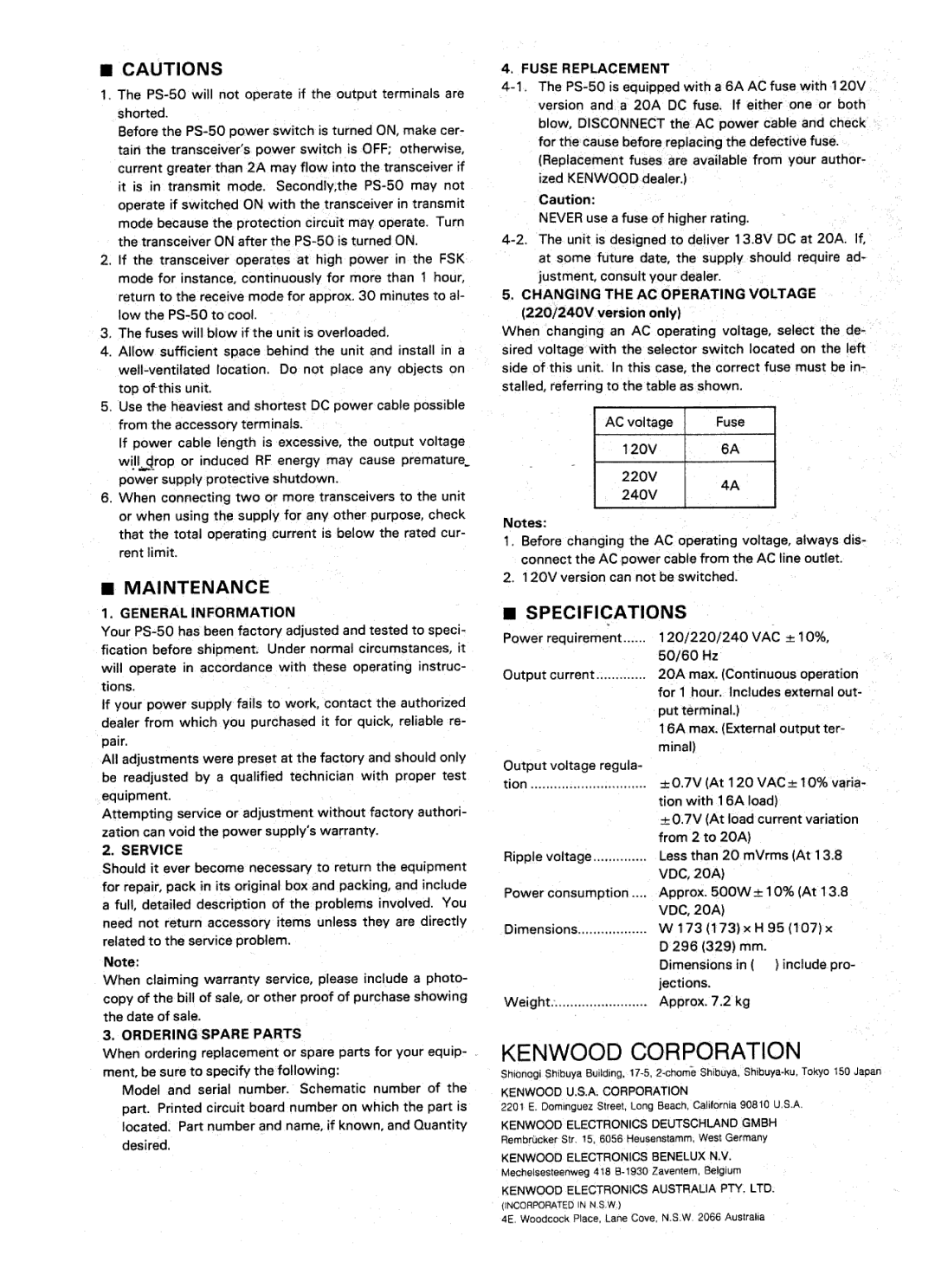 Kenwood PS-50 manual 