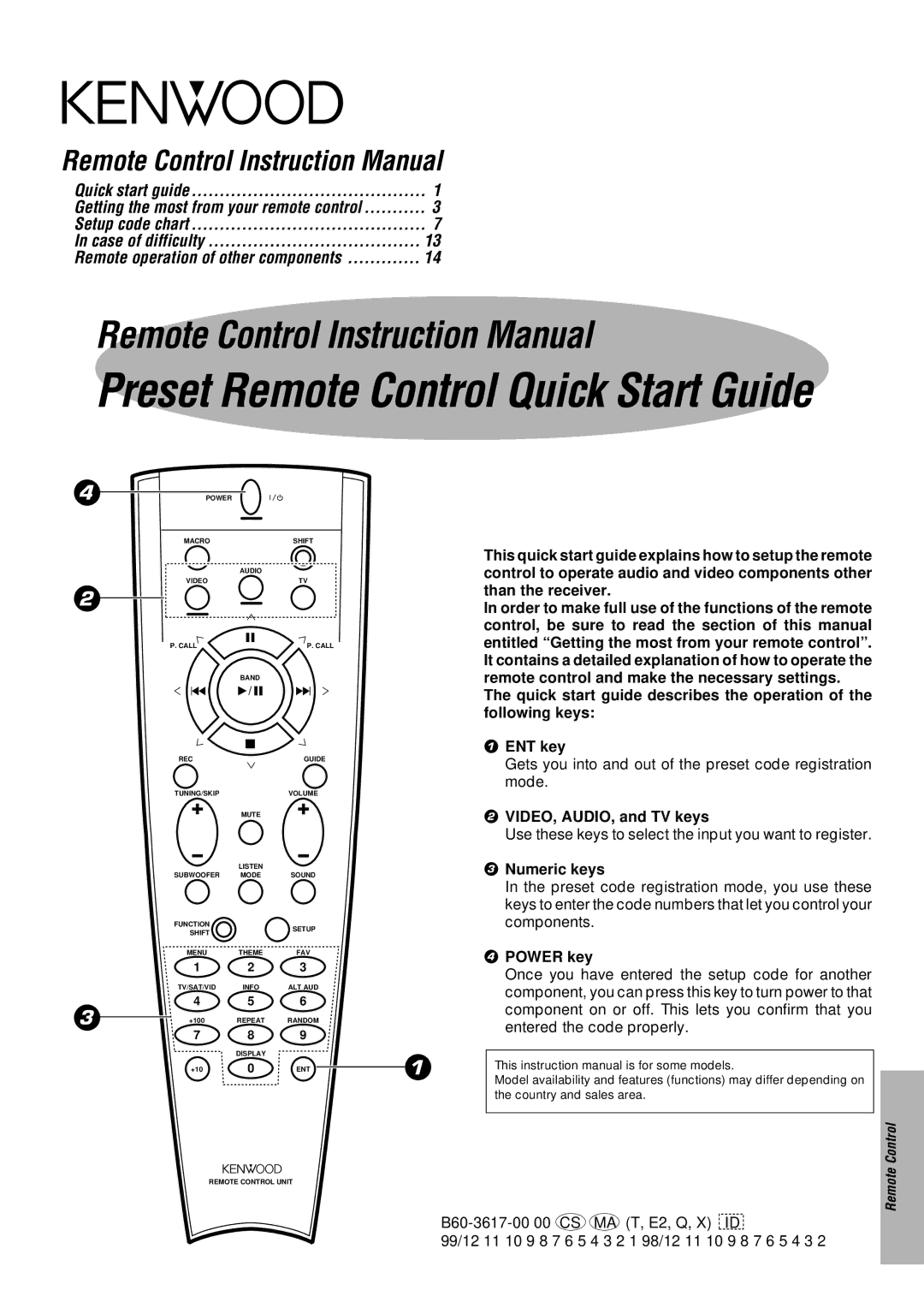 Kenwood RC-R0507 instruction manual Preset Remote Control Quick Start Guide, Remote operation of other components 