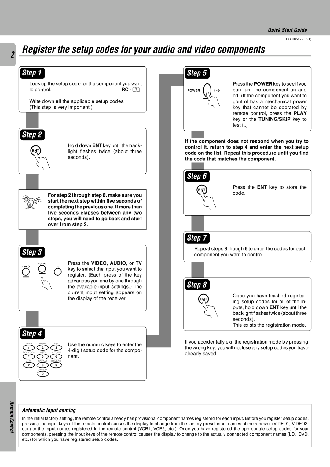 Kenwood RC-R0507 instruction manual Quick Start Guide, Automatic input naming 