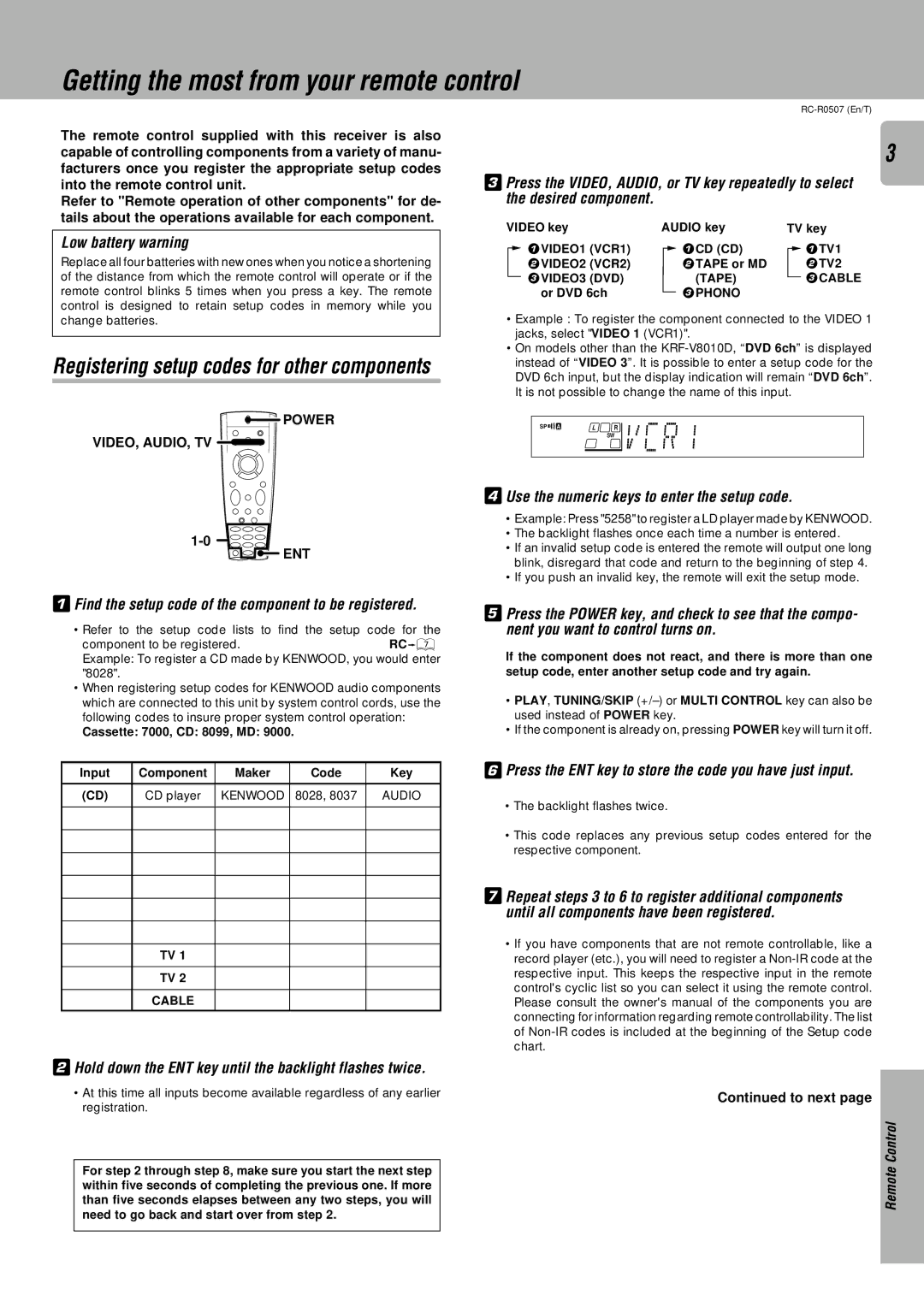 Kenwood RC-R0507 instruction manual Getting the most from your remote control 