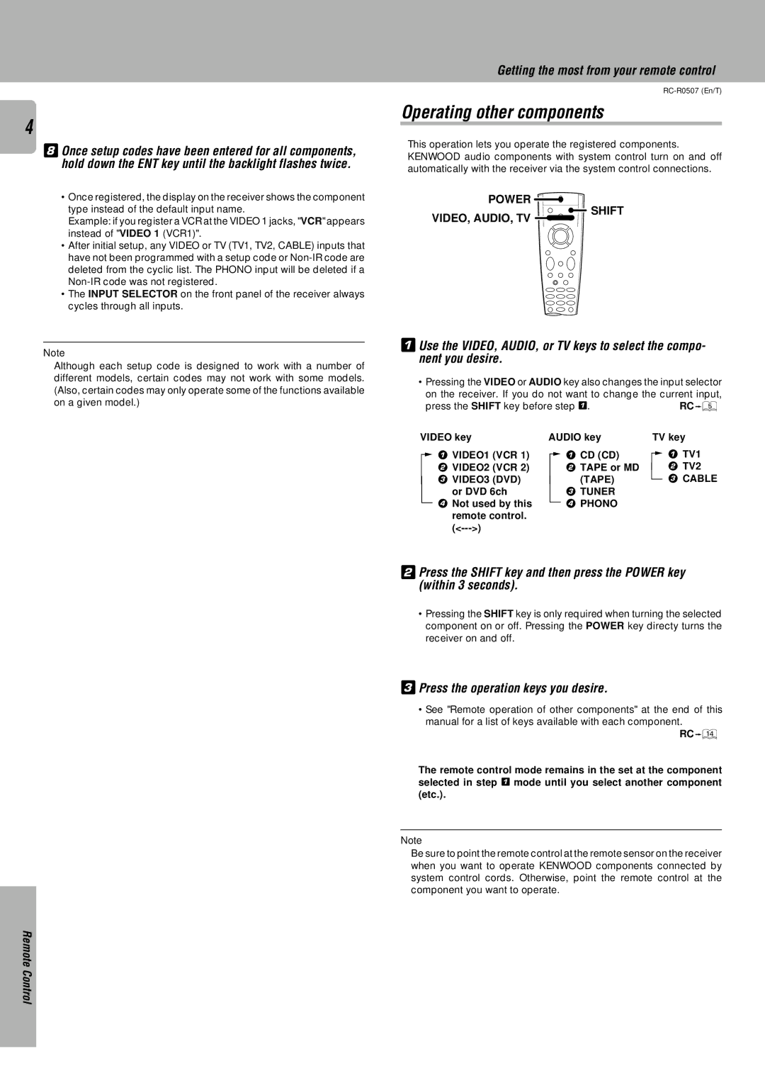 Kenwood RC-R0507 instruction manual Getting the most from your remote control, Press the operation keys you desire 