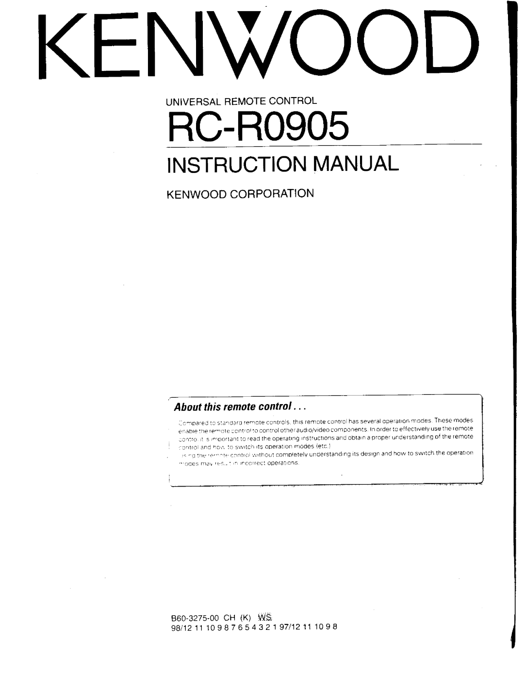 Kenwood RC-R0905 manual 