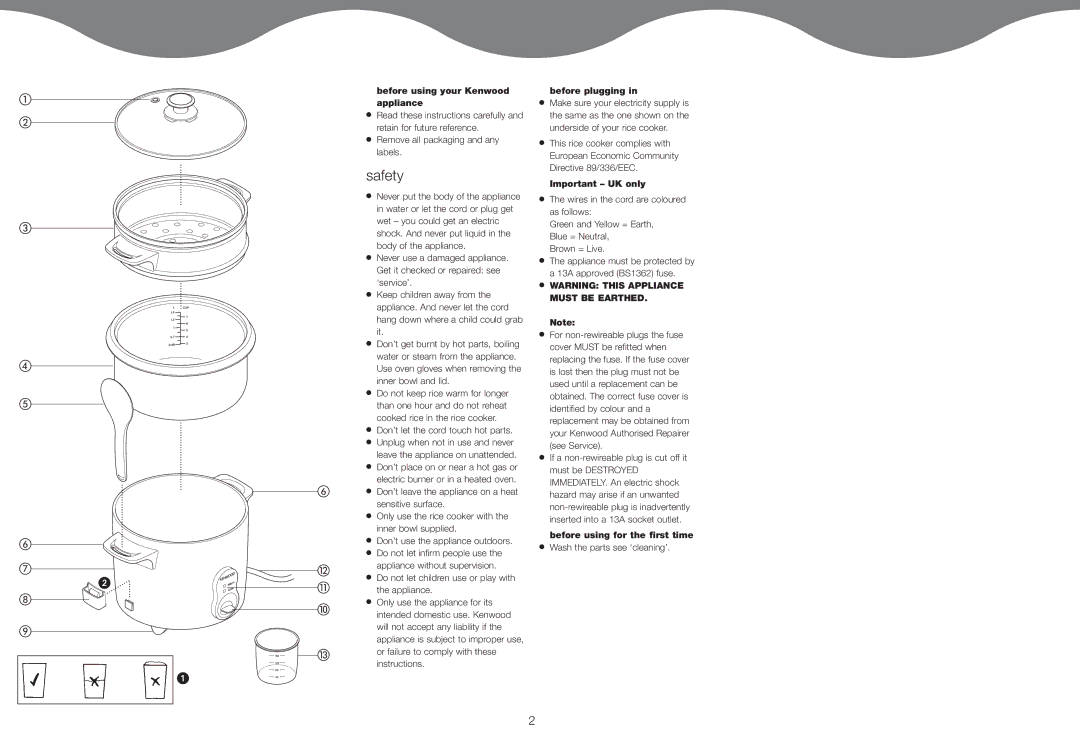 Kenwood RC400 manual Safety, Before using your Kenwood appliance, Before plugging, Important UK only 