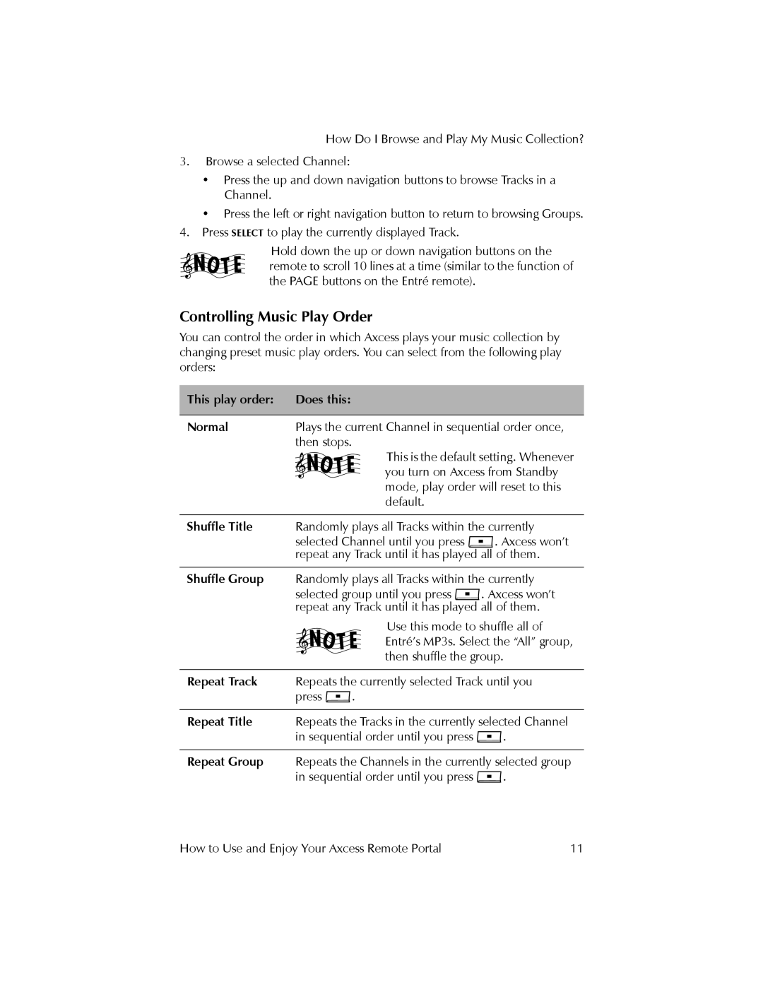 Kenwood REMOTE PORTAL AXCESS manual Controlling Music Play Order, This play order Does this Normal, Shuffle Title 