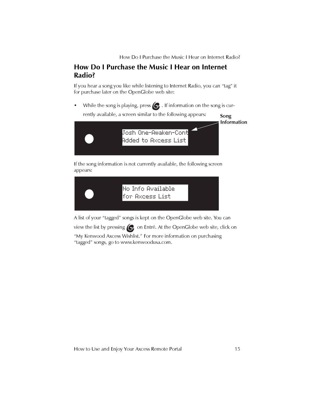 Kenwood REMOTE PORTAL AXCESS manual How Do I Purchase the Music I Hear on Internet Radio? 