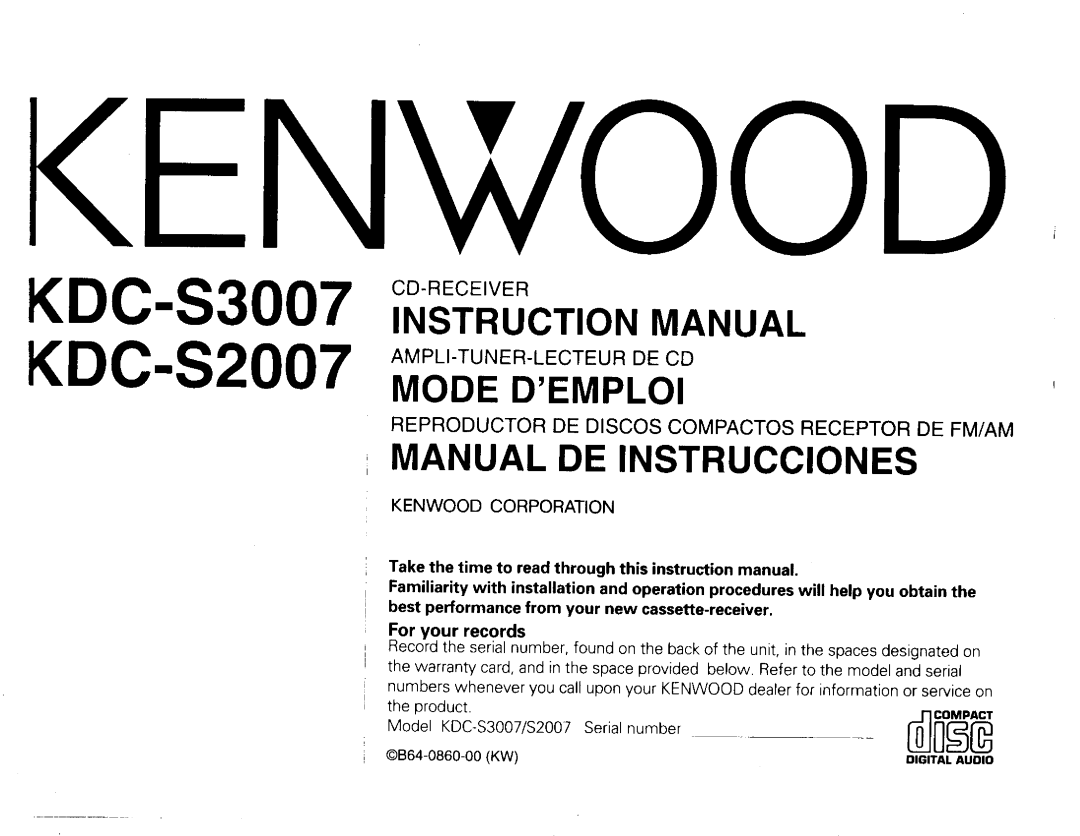 Kenwood SDC-S2007, SDC-S3007 manual 