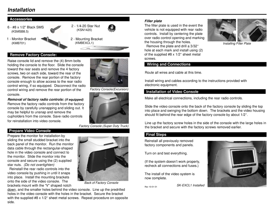 Kenwood SK-EXCL1 Accessories, Remove Factory Console, Prepare Video Console, Wiring and Connections, Final Steps 