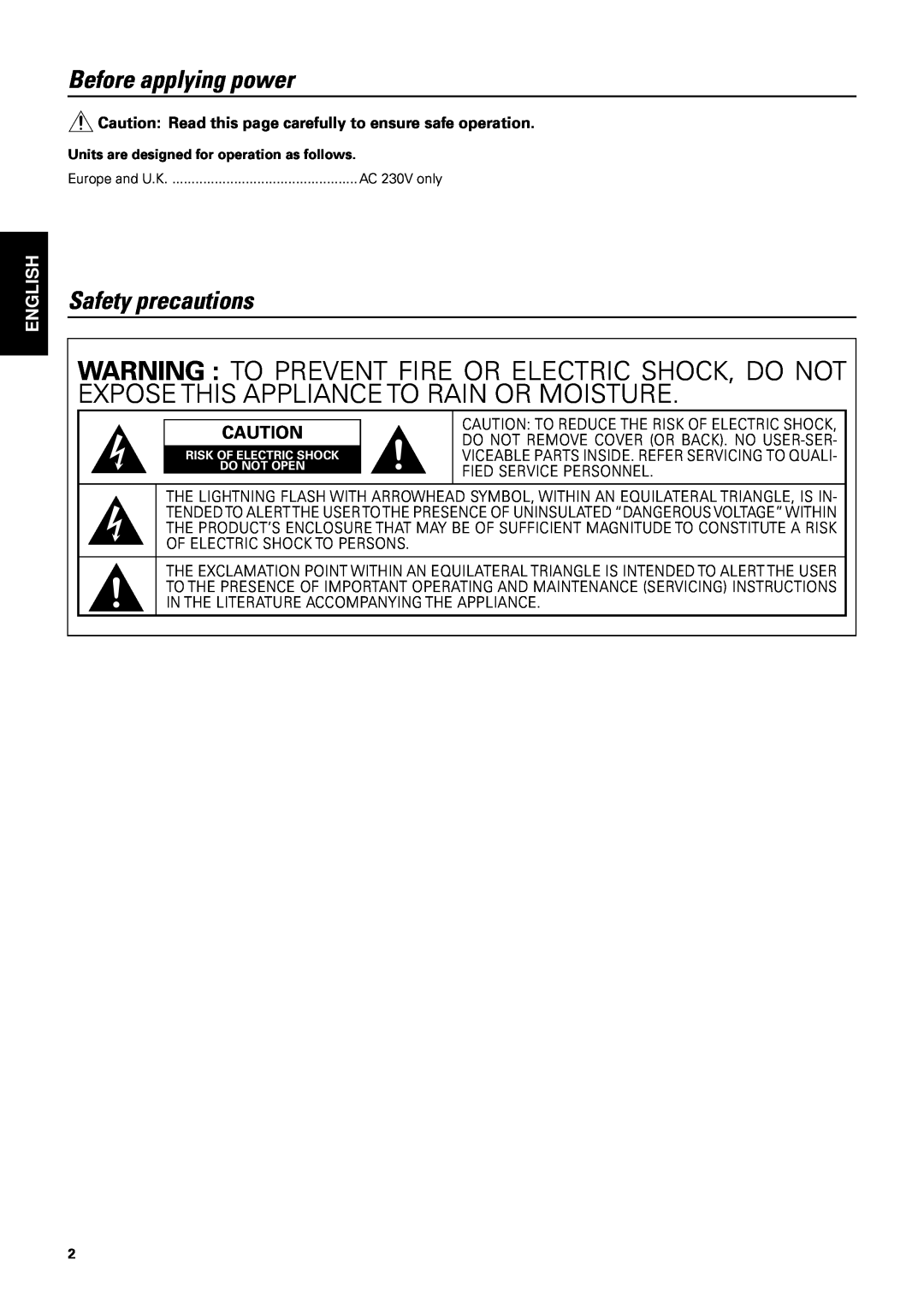Kenwood SW-26HT instruction manual Before applying power, Safety precautions, English 