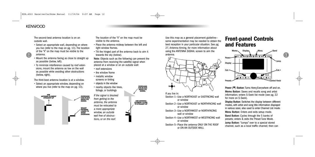 Kenwood SYSTEM-H2EV Second-best antenna location is on an outside wall, 27, Antenna Aiming, for more information about 