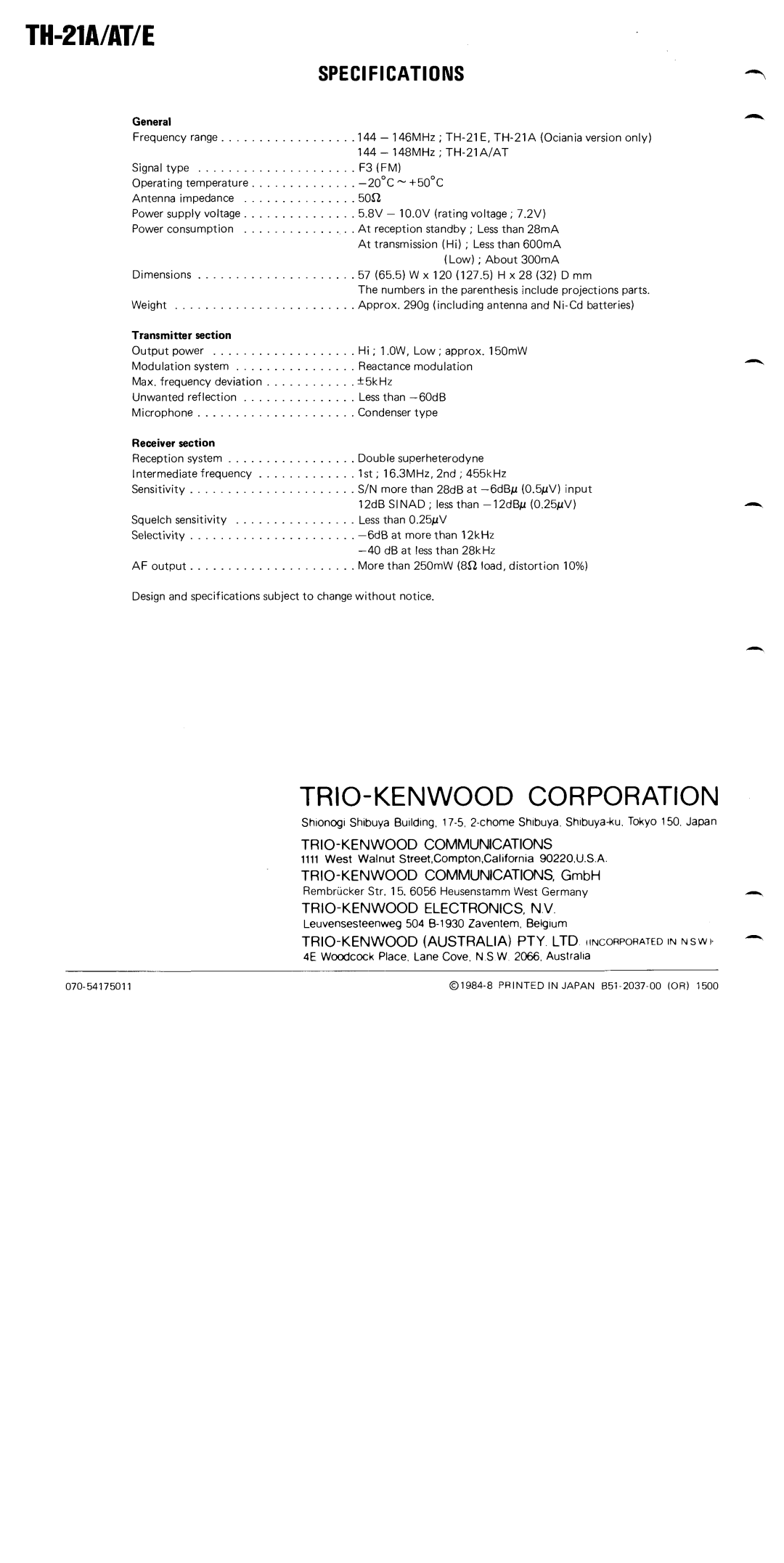 Kenwood TH-21E, TH-21AT manual 