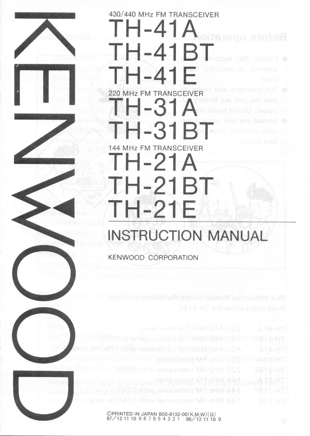 Kenwood TH-21BT, TH-41E, TH-41BT, TH-31BT, TH-31A, TH-21E, TH-21A manual 