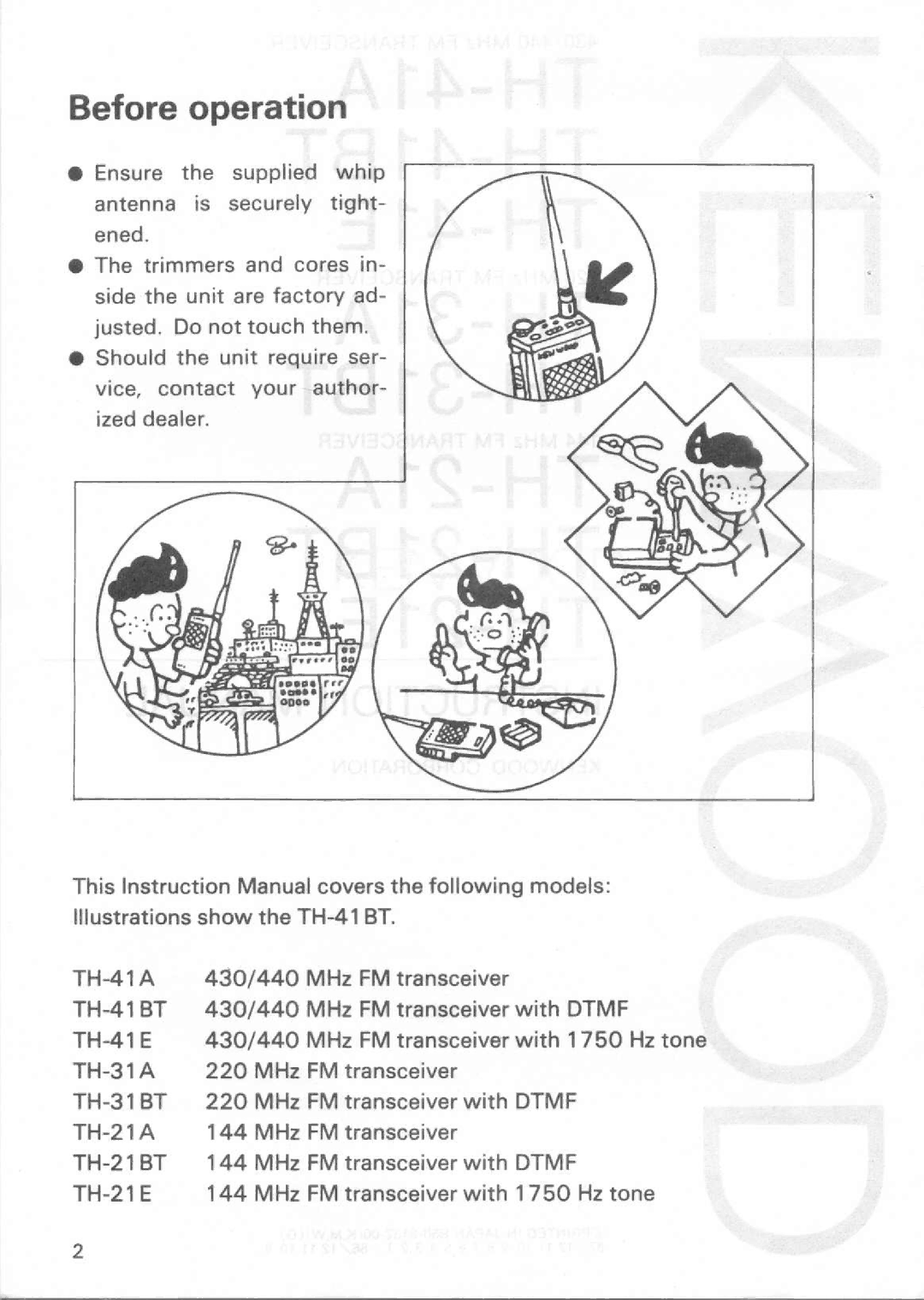 Kenwood TH-31BT, TH-41E, TH-41BT, TH-31A, TH-21E, TH-21A, TH-41A manual 