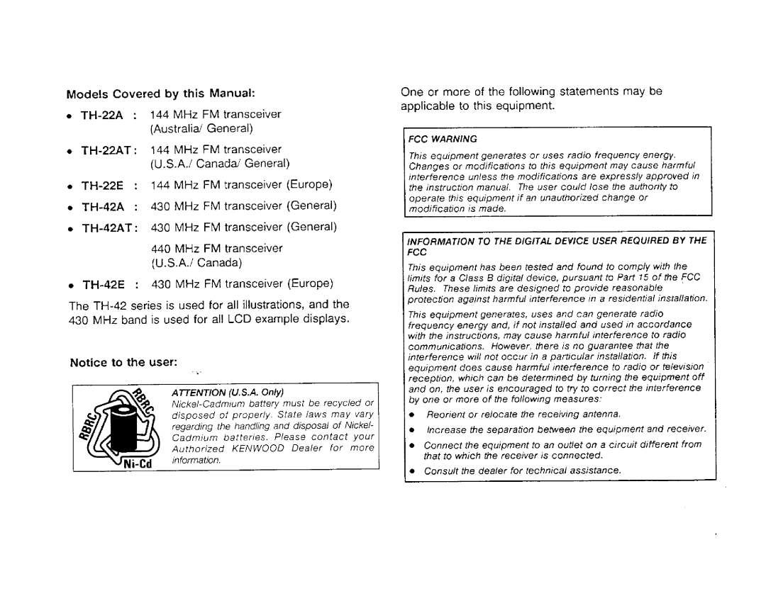 Kenwood TH-42E, TH-42AT, TH-22A, TH-42A/42AT/42E, TH-22E manual 