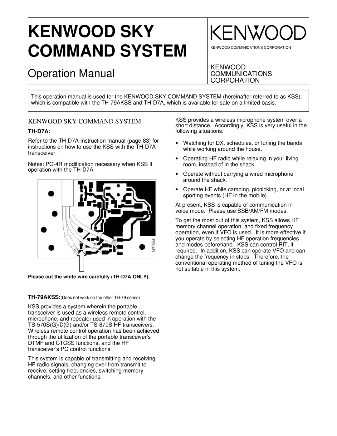 Kenwood TH-79AKSS operation manual Kenwood SKY Command System, TH-D7A 