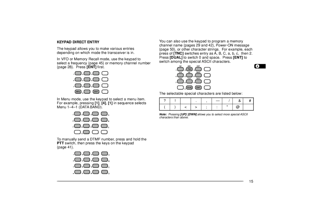 Kenwood 440 MHz TH-D7A, 144 instruction manual Keypad Direct Entry 