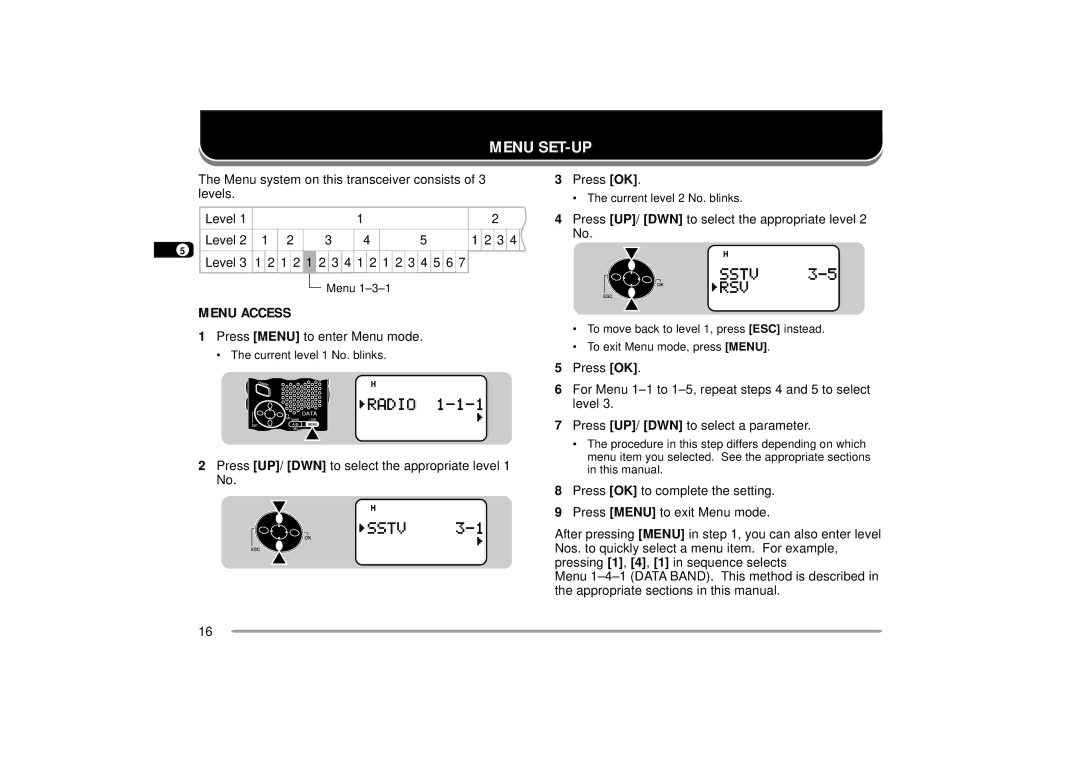 Kenwood 440 MHz TH-D7A, 144 instruction manual Menu SET-UP, Menu Access 