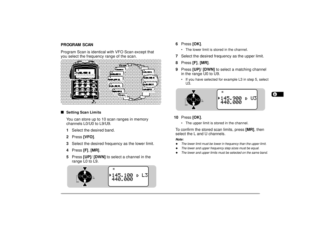 Kenwood 440 MHz TH-D7A, 144 instruction manual Program Scan, Select the desired frequency as the lower limit, Press F, MR 