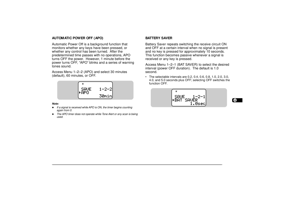 Kenwood 440 MHz TH-D7A, 144 instruction manual Automatic Power OFF APO, Battery Saver 