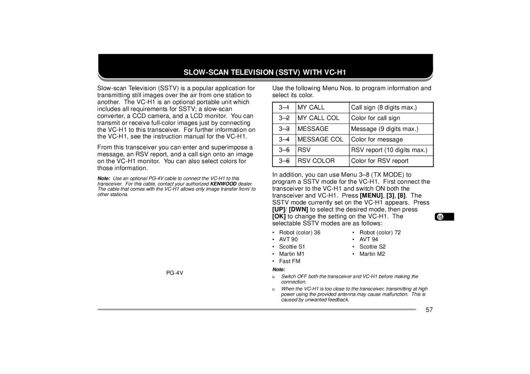 Kenwood 144, 440 MHz TH-D7A instruction manual SLOW-SCAN Television Sstv with VC-H1 