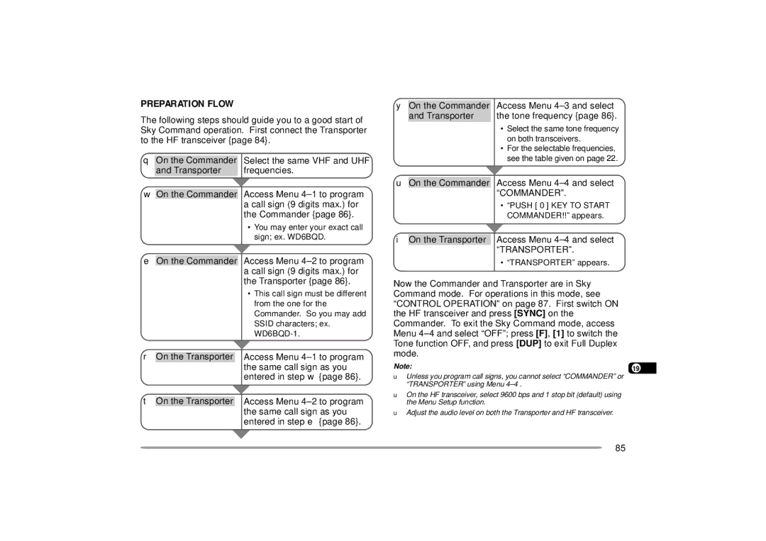 Kenwood 440 MHz TH-D7A, 144 instruction manual Preparation Flow, On the Commander Access Menu 4-4 and select Commander 