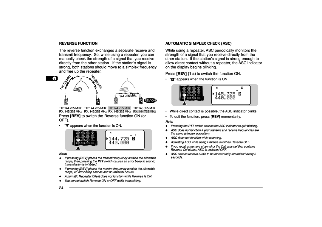 Kenwood 144, 440 MHz TH-D7A instruction manual Reverse Function, Automatic Simplex Check Asc 