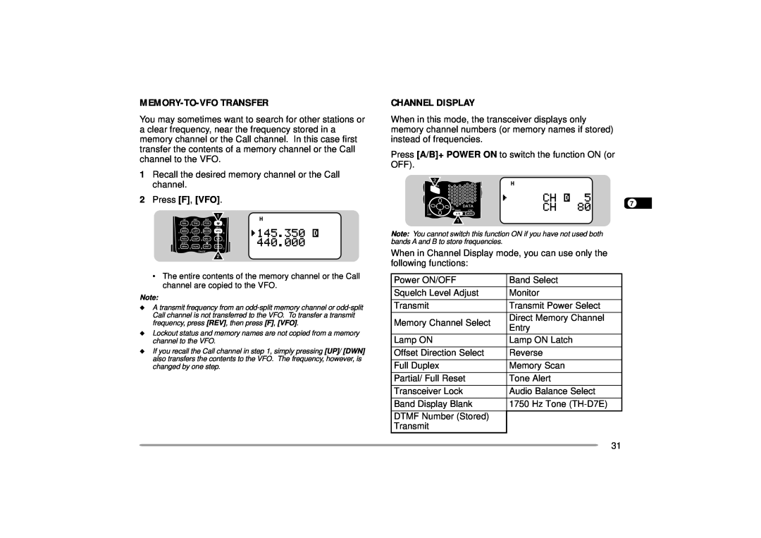 Kenwood 440 MHz TH-D7A, 144 instruction manual Memory-To-Vfotransfer, Channel Display 