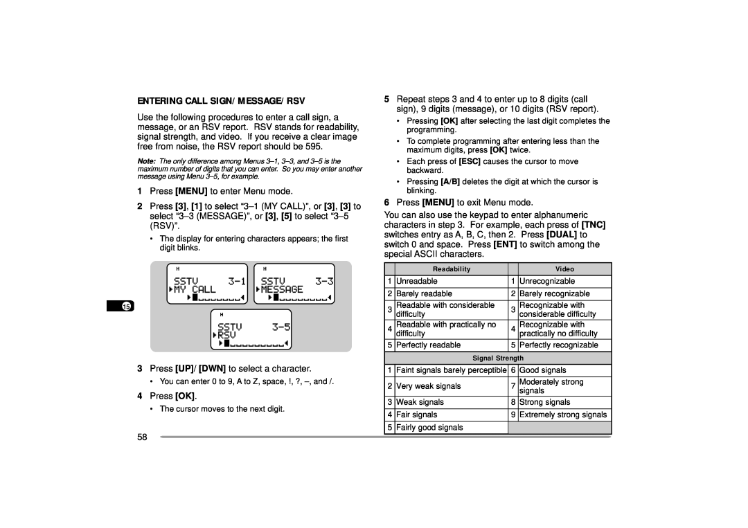Kenwood 440 MHz TH-D7A, 144 instruction manual Entering Call Sign/ Message/ Rsv 