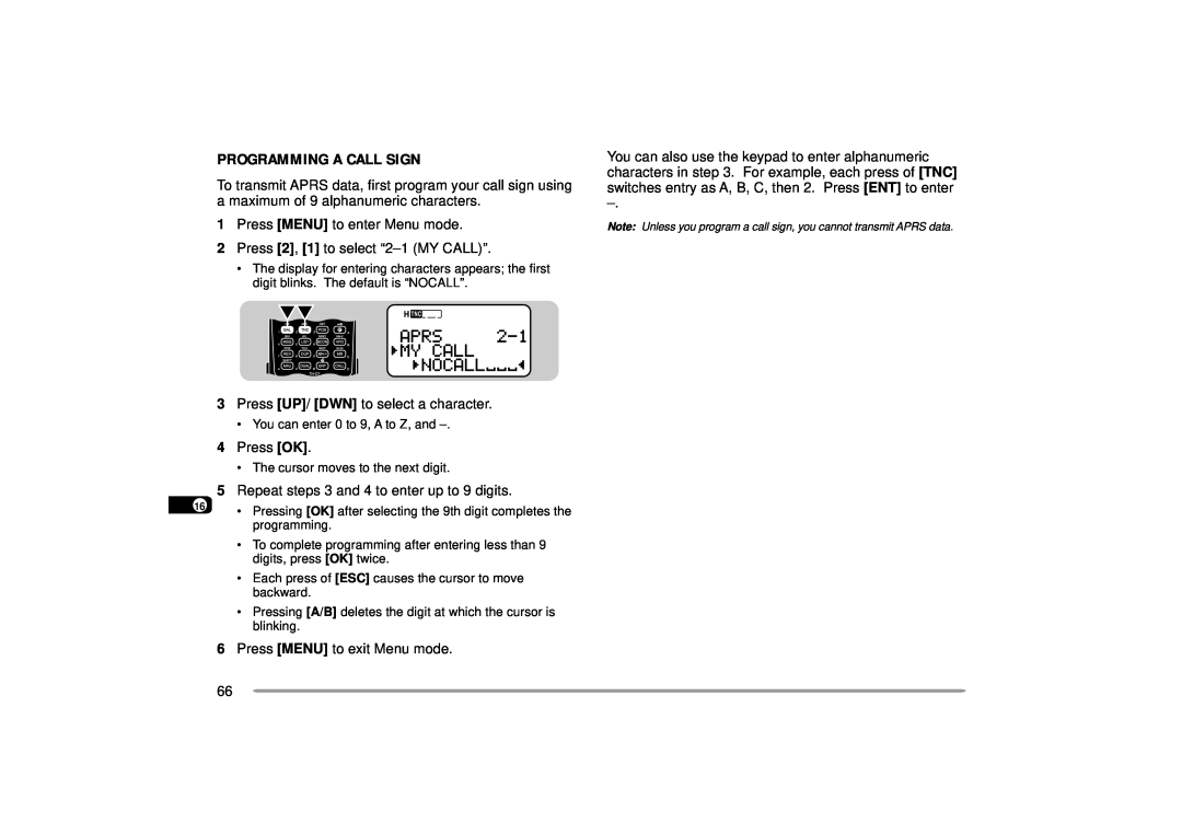 Kenwood 144, 440 MHz TH-D7A instruction manual Programming A Call Sign 