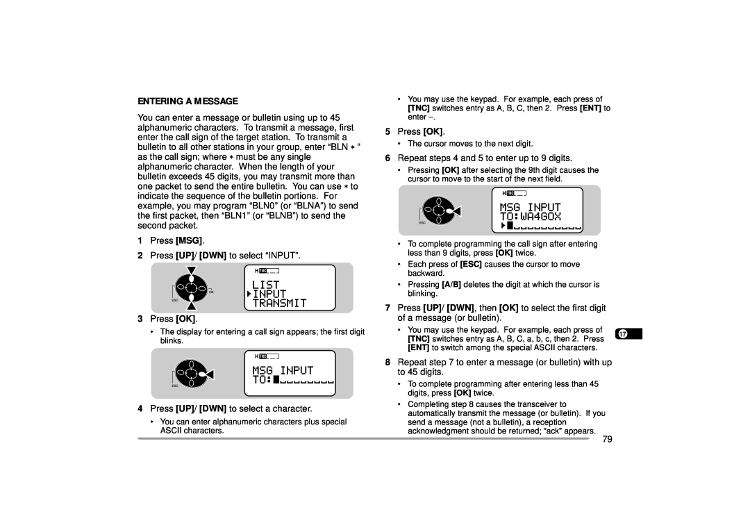 Kenwood 440 MHz TH-D7A, 144 instruction manual Entering A Message 