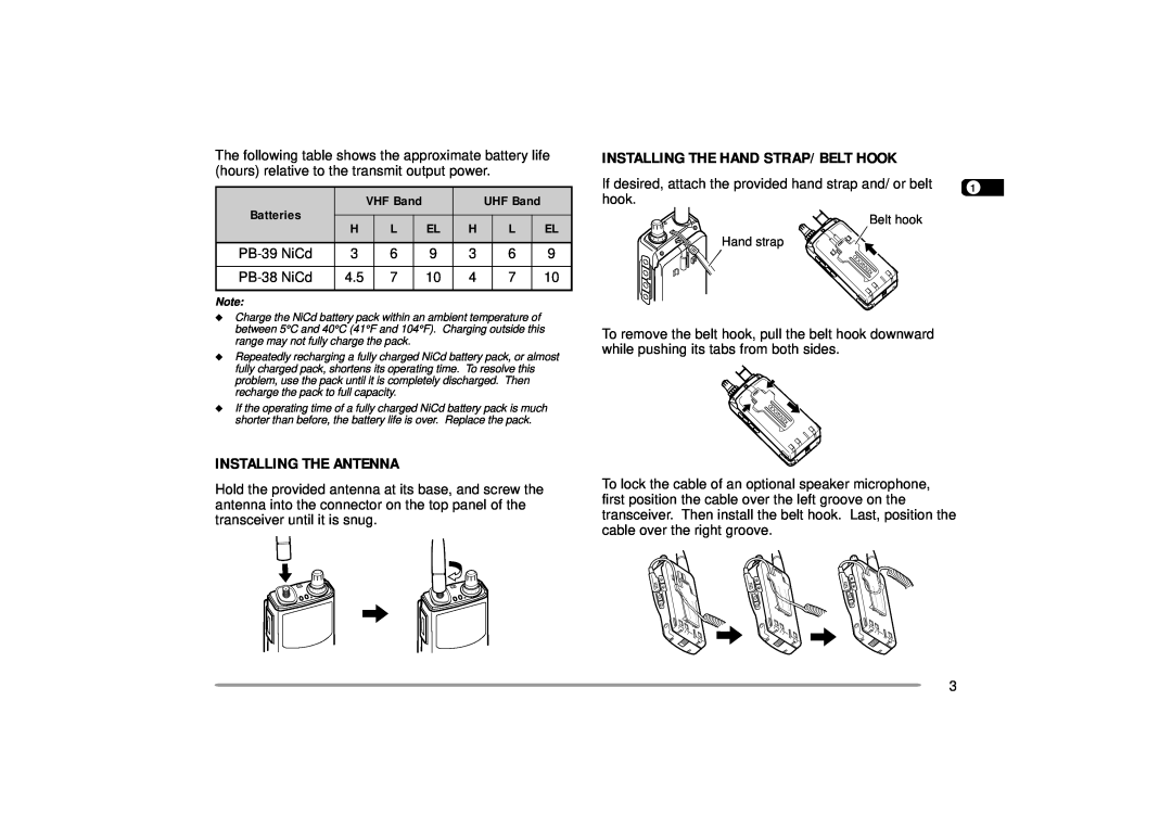 Kenwood 440 MHz TH-D7A, 144 instruction manual Installing The Antenna, Installing The Hand Strap/ Belt Hook, Batteries 