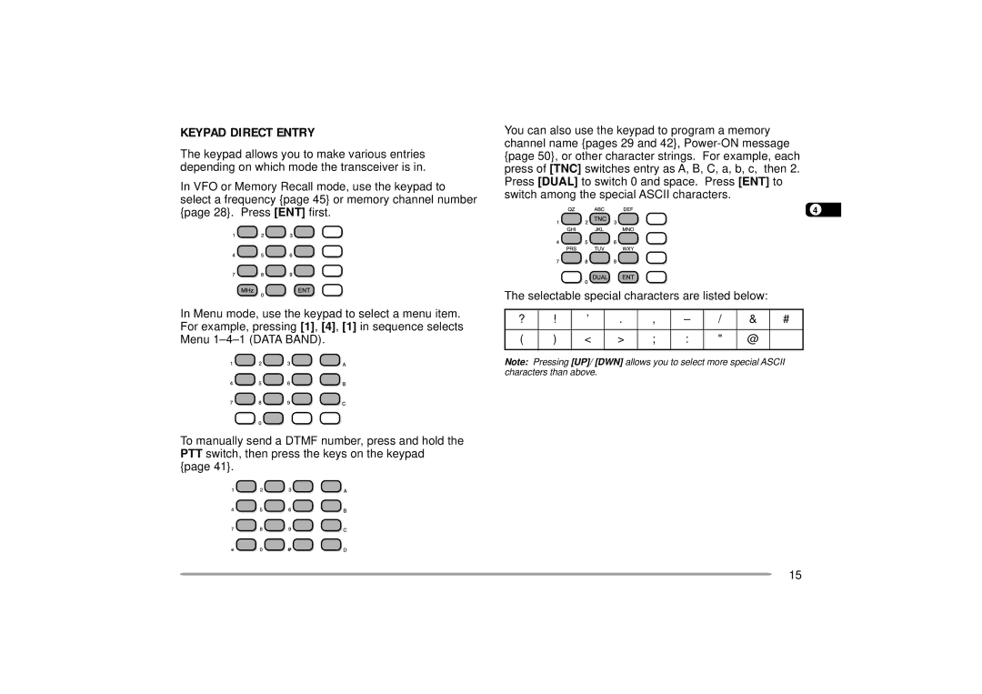 Kenwood TH-D7E, TH-D7A instruction manual Keypad Direct Entry 