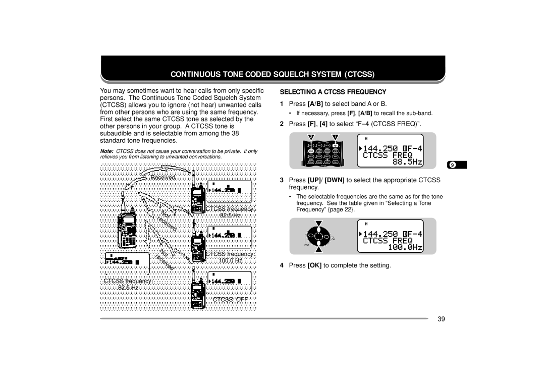 Kenwood TH-D7E, TH-D7A instruction manual Continuous Tone Coded Squelch System Ctcss, Selecting a Ctcss Frequency 