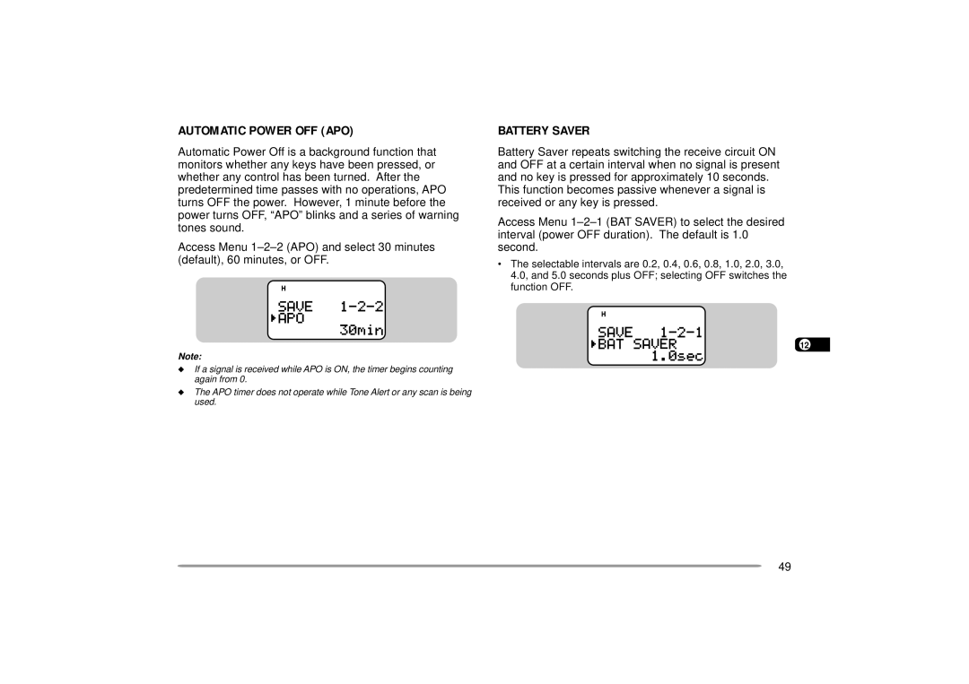 Kenwood TH-D7E, TH-D7A instruction manual Automatic Power OFF APO, Battery Saver 