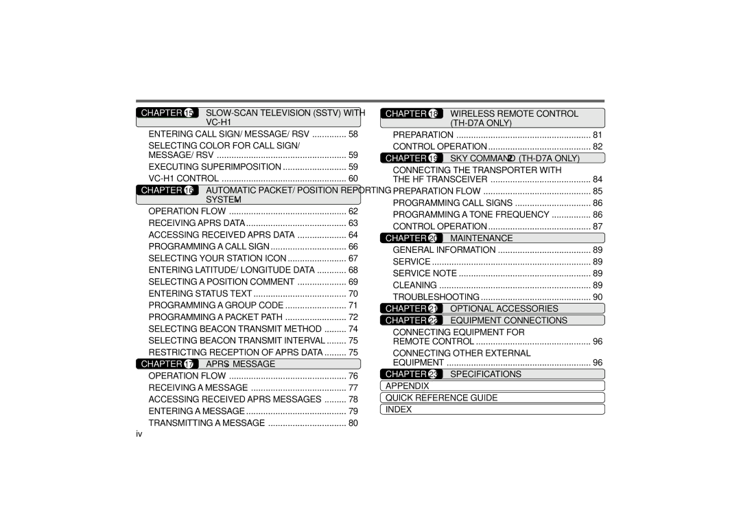 Kenwood System, Aprs Message, Wireless Remote Control TH-D7A only, SKY Command 2 TH-D7A only, Maintenance 