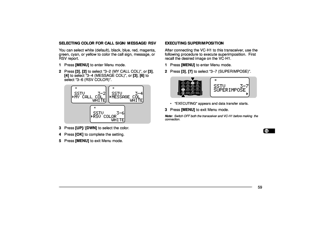 Kenwood TH-D7A instruction manual Executing Superimposition, Selecting Color For Call Sign/ Message/ Rsv 
