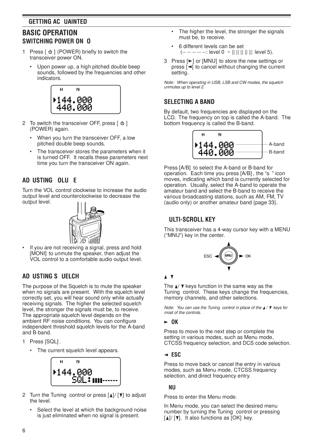 Kenwood TH-F7E, TH-F6A instruction manual Basic Operation 