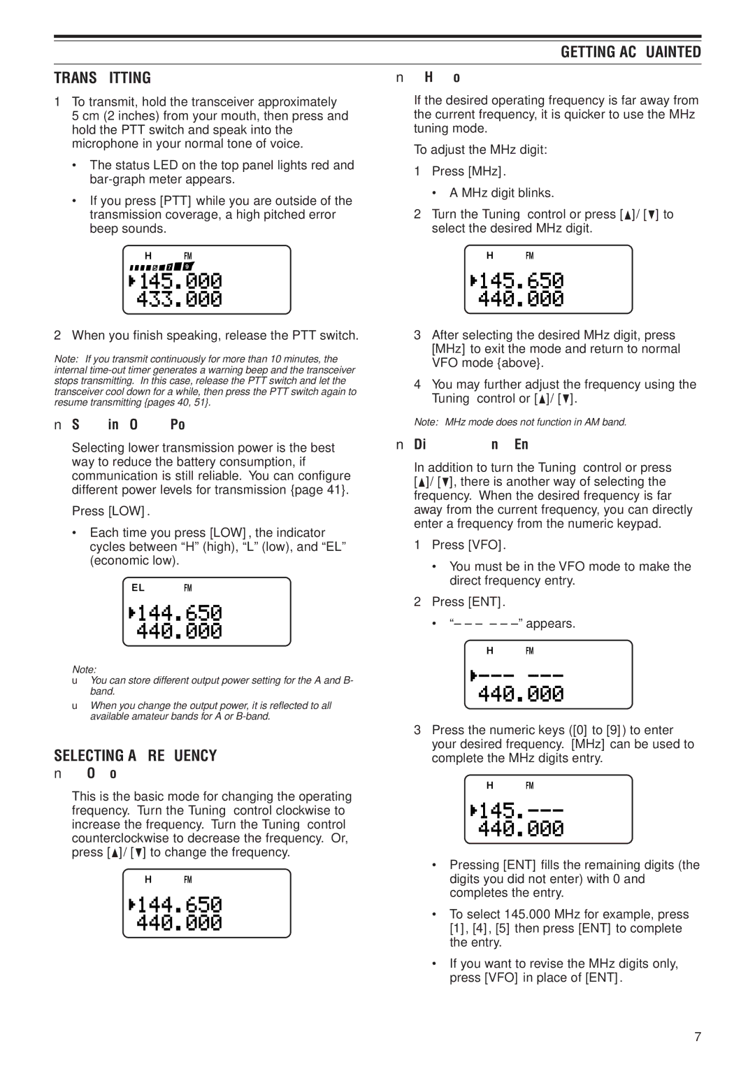 Kenwood TH-F6A, TH-F7E instruction manual Getting Acquainted Transmitting, Selecting a Frequency 